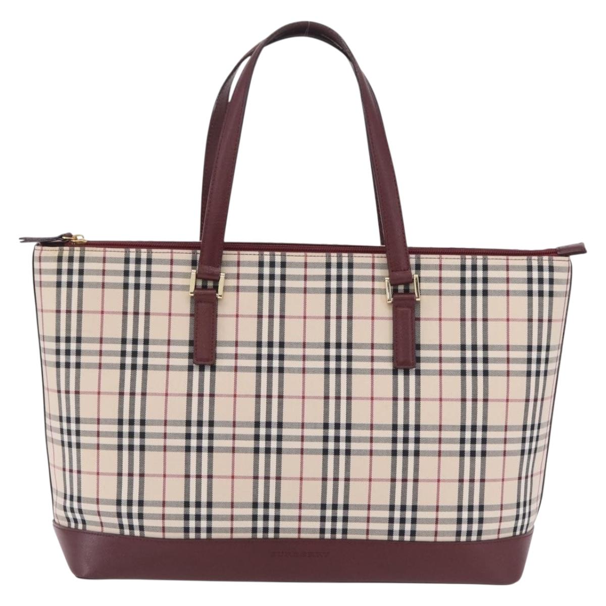 BURBERRY Nova Check Tote Bag Canvas Beige Gold Auth 210142V