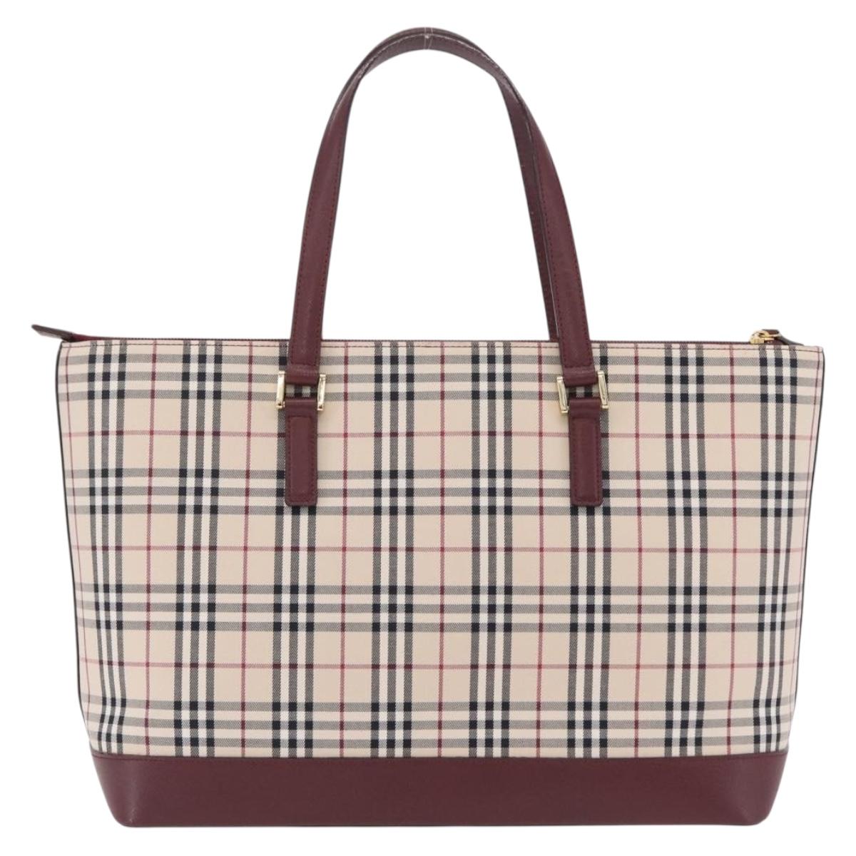 BURBERRY Nova Check Tote Bag Canvas Beige Gold Auth 210142V