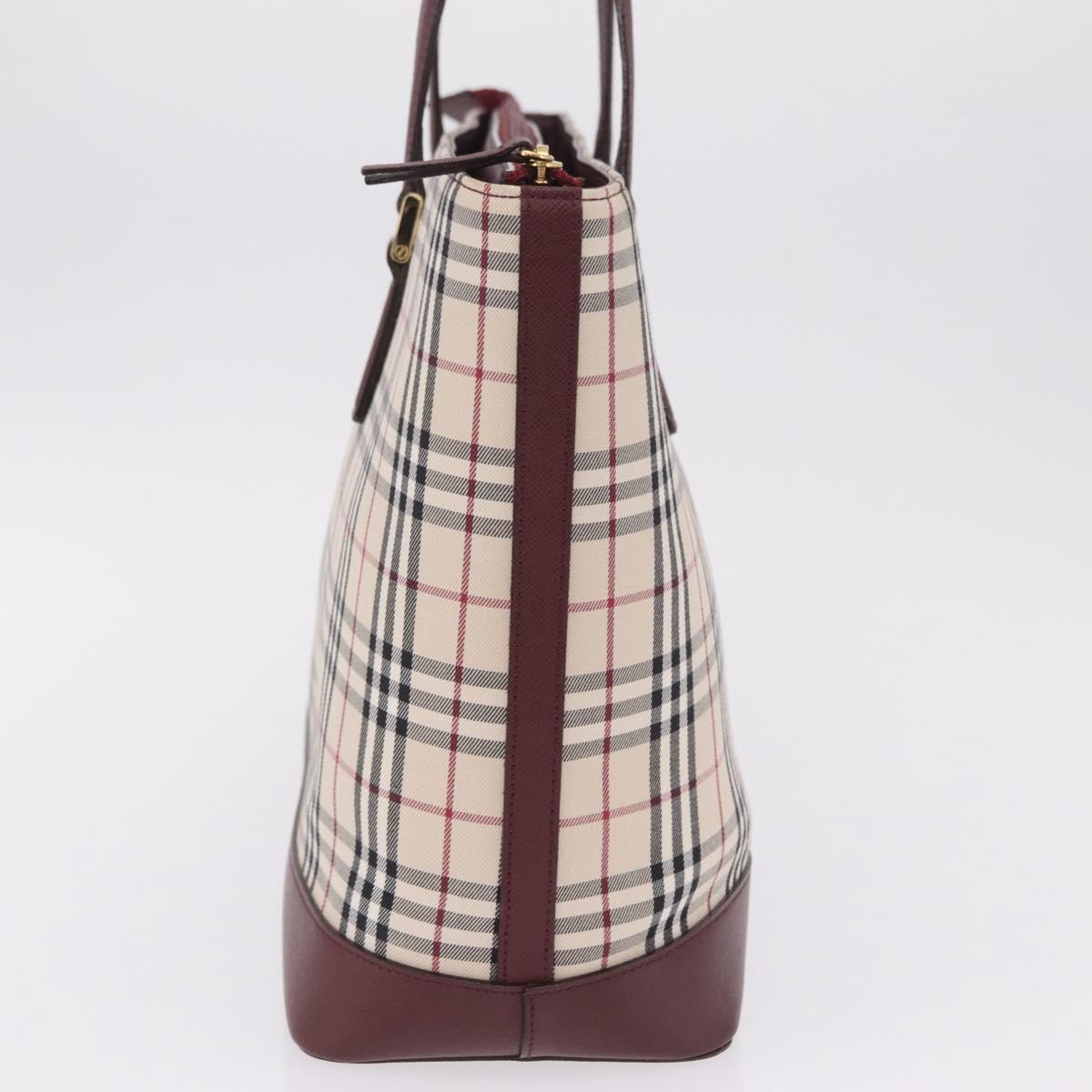 BURBERRY Nova Check Tote Bag Canvas Beige Gold Auth 210142V