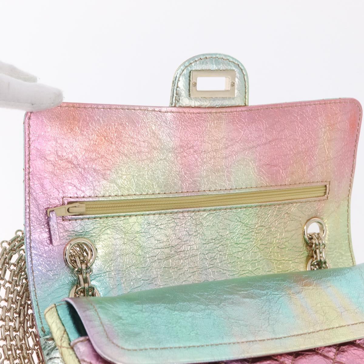 CHANEL 2.55 Matelasse Chain Bag Leather Multicolor Gold CC Auth 210143SM