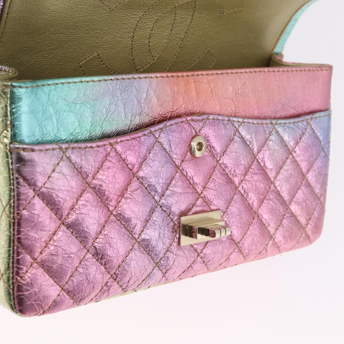 CHANEL 2.55 Matelasse Chain Bag Leather Multicolor Gold CC Auth 210143SM