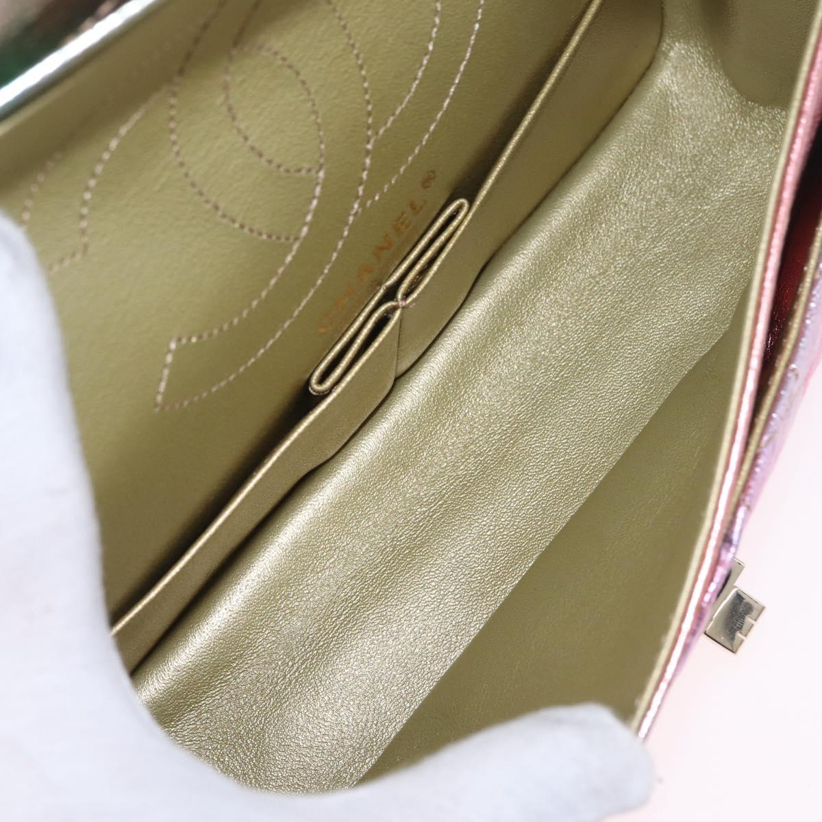 CHANEL 2.55 Matelasse Chain Bag Leather Multicolor Gold CC Auth 210143SM