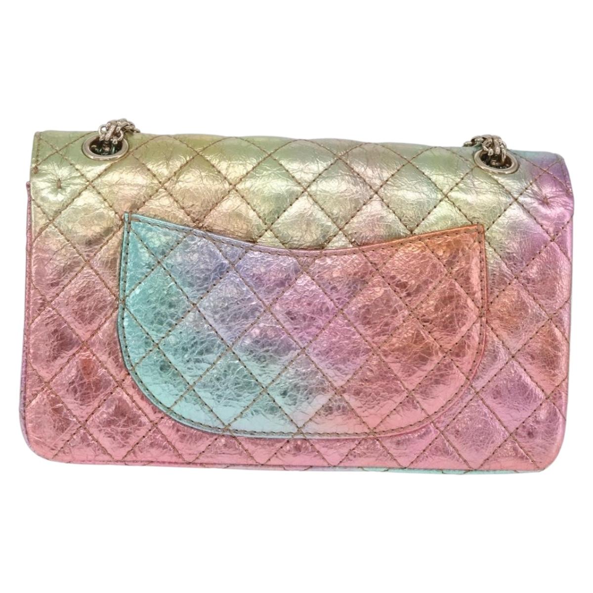 CHANEL 2.55 Matelasse Chain Bag Leather Multicolor Gold CC Auth 210143SM