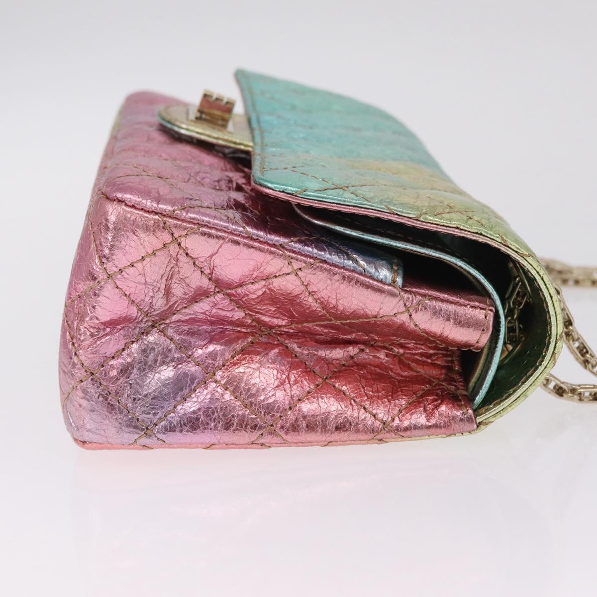 CHANEL 2.55 Matelasse Chain Bag Leather Multicolor Gold CC Auth 210143SM