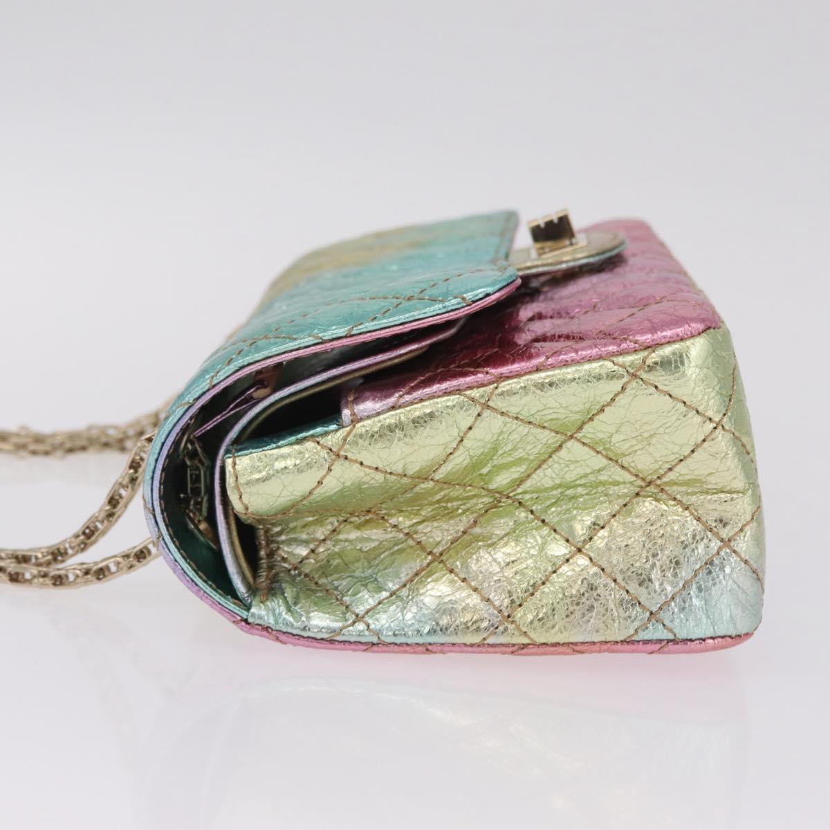 CHANEL 2.55 Matelasse Chain Bag Leather Multicolor Gold CC Auth 210143SM