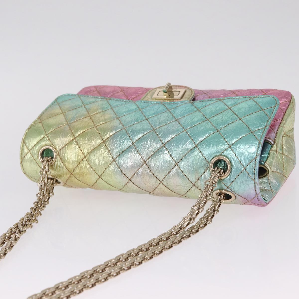 CHANEL 2.55 Matelasse Chain Bag Leather Multicolor Gold CC Auth 210143SM
