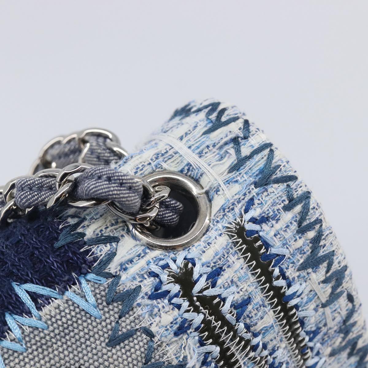 CHANEL Chain Patchwork Shoulder Bag Denim Blue Silver CC Auth 210149SM
