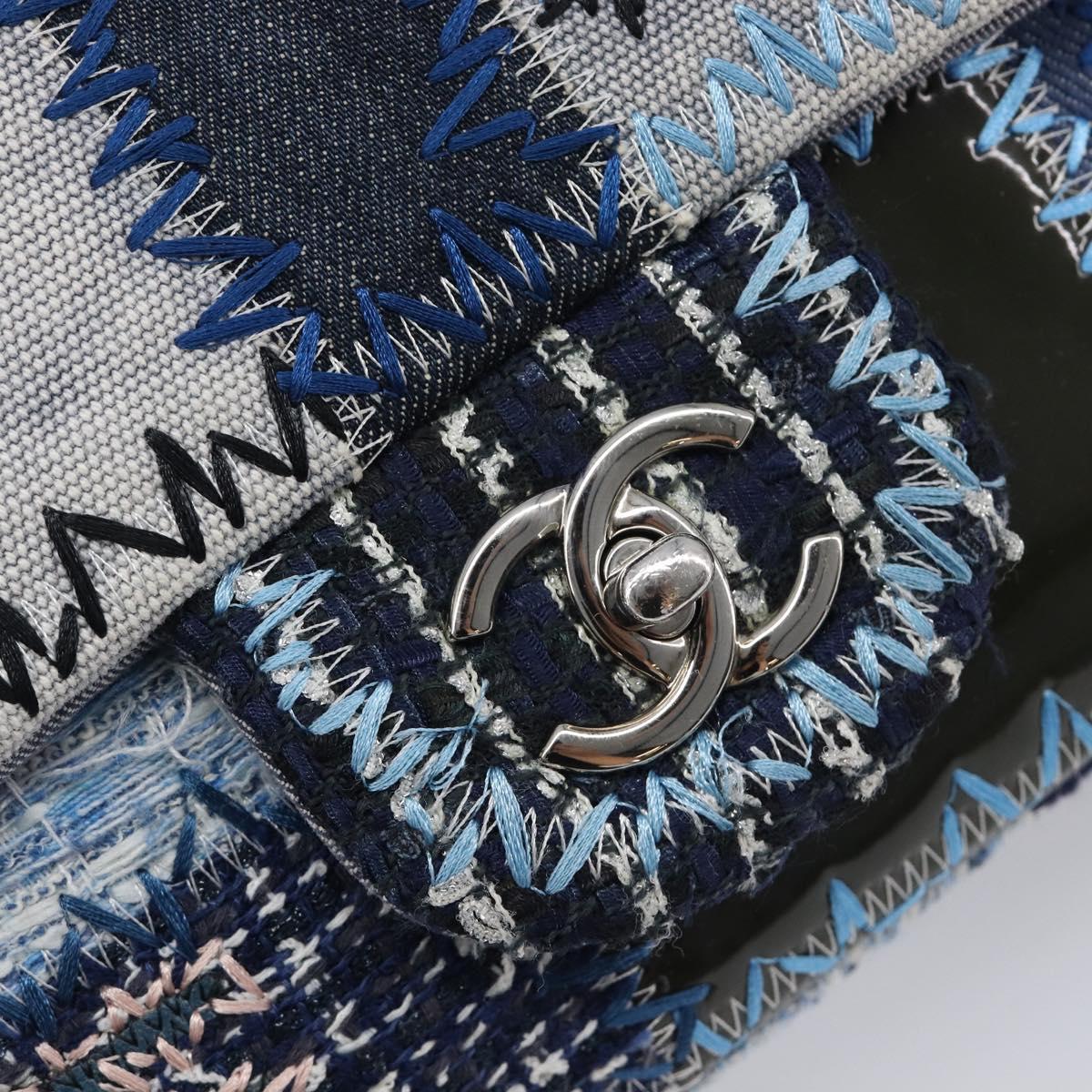 CHANEL Chain Patchwork Shoulder Bag Denim Blue Silver CC Auth 210149SM