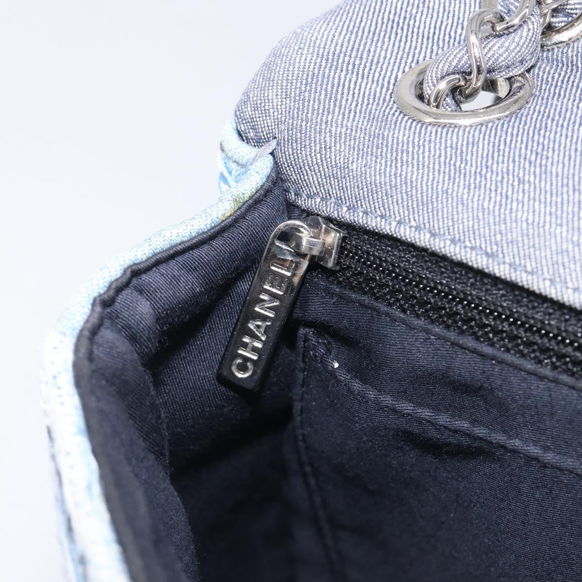 CHANEL Chain Patchwork Shoulder Bag Denim Blue Silver CC Auth 210149SM