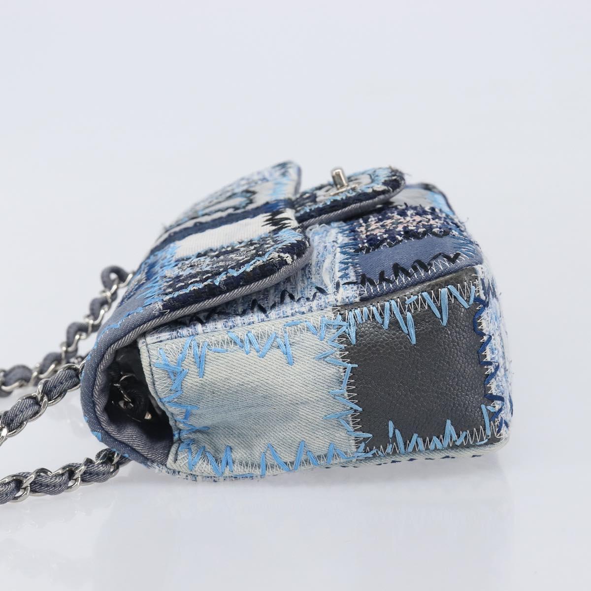 CHANEL Chain Patchwork Shoulder Bag Denim Blue Silver CC Auth 210149SM