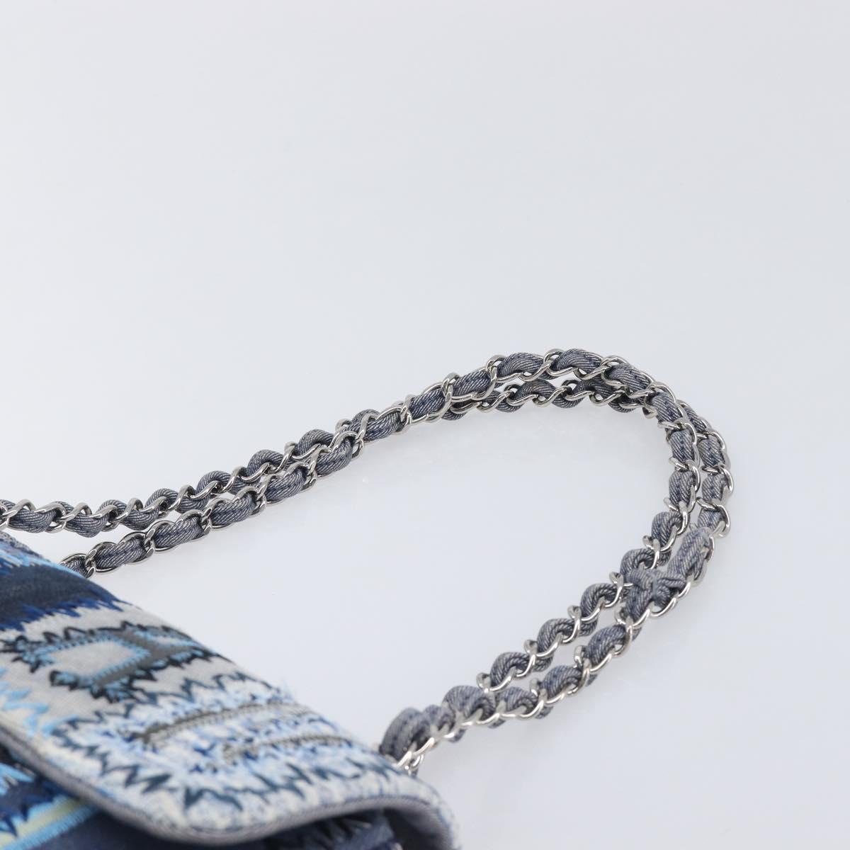 CHANEL Chain Patchwork Shoulder Bag Denim Blue Silver CC Auth 210149SM