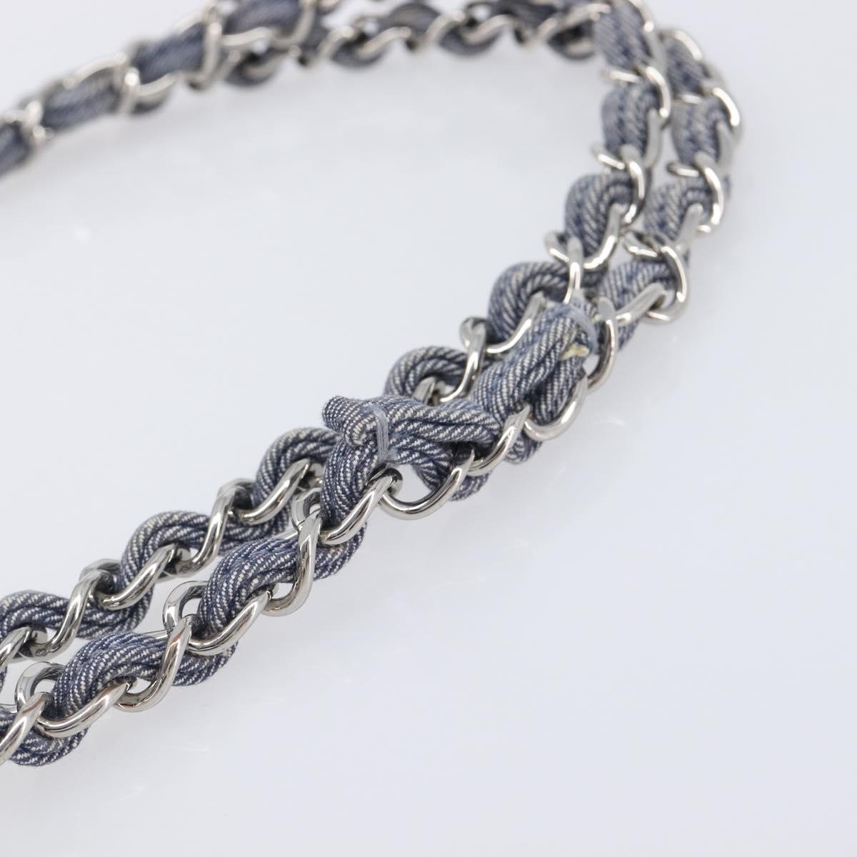 CHANEL Chain Patchwork Shoulder Bag Denim Blue Silver CC Auth 210149SM