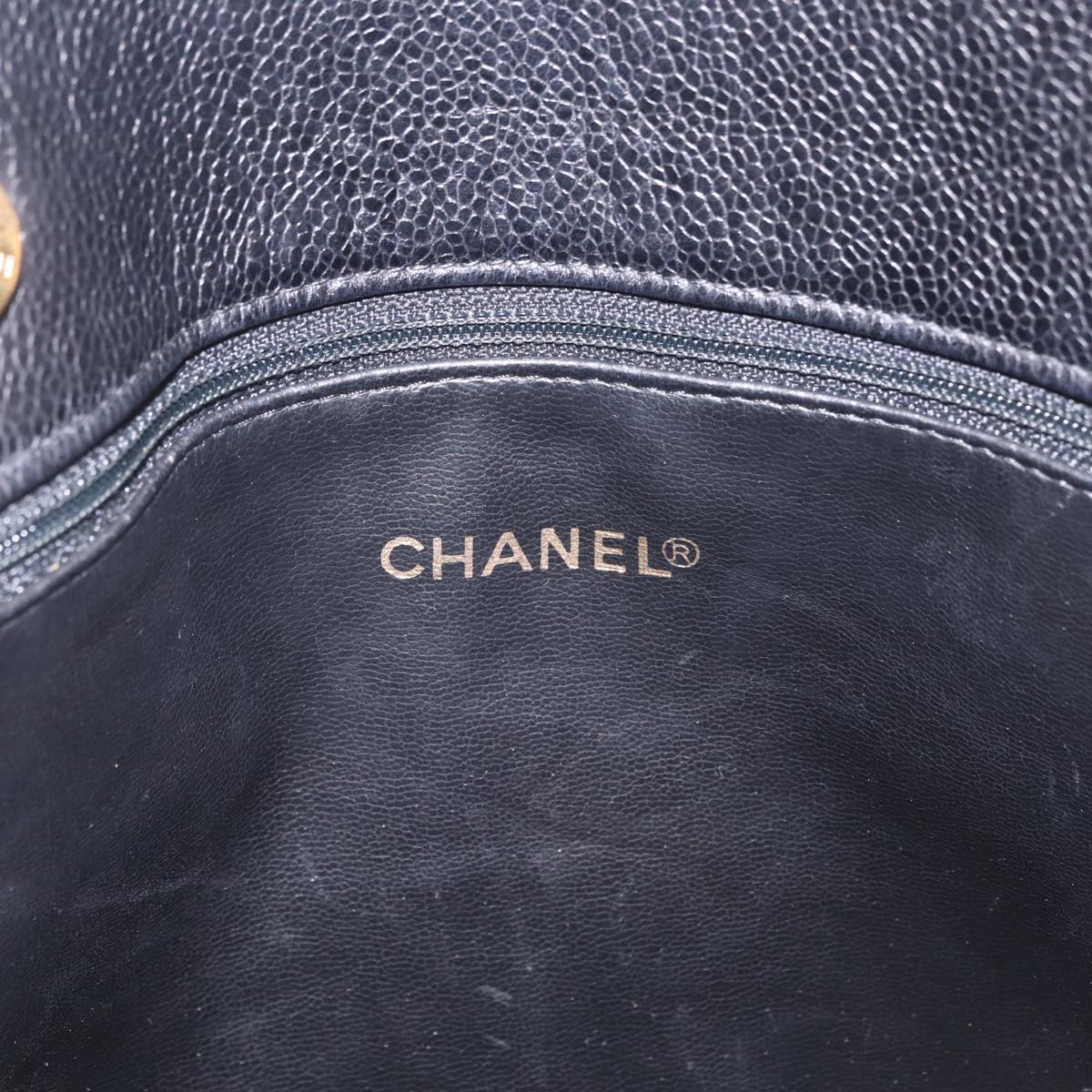 CHANEL Chain Shoulder Tote Bag Caviar Skin Black Gold CC Auth 210150V