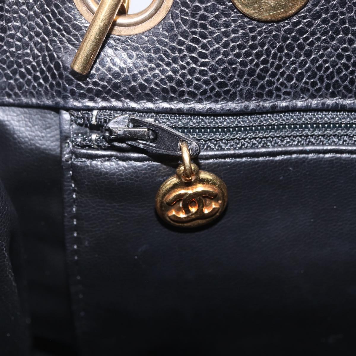CHANEL Chain Shoulder Tote Bag Caviar Skin Black Gold CC Auth 210150V