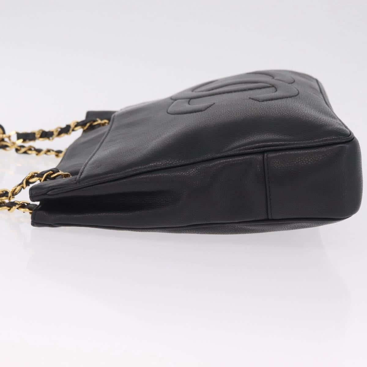 CHANEL Chain Shoulder Tote Bag Caviar Skin Black Gold CC Auth 210150V