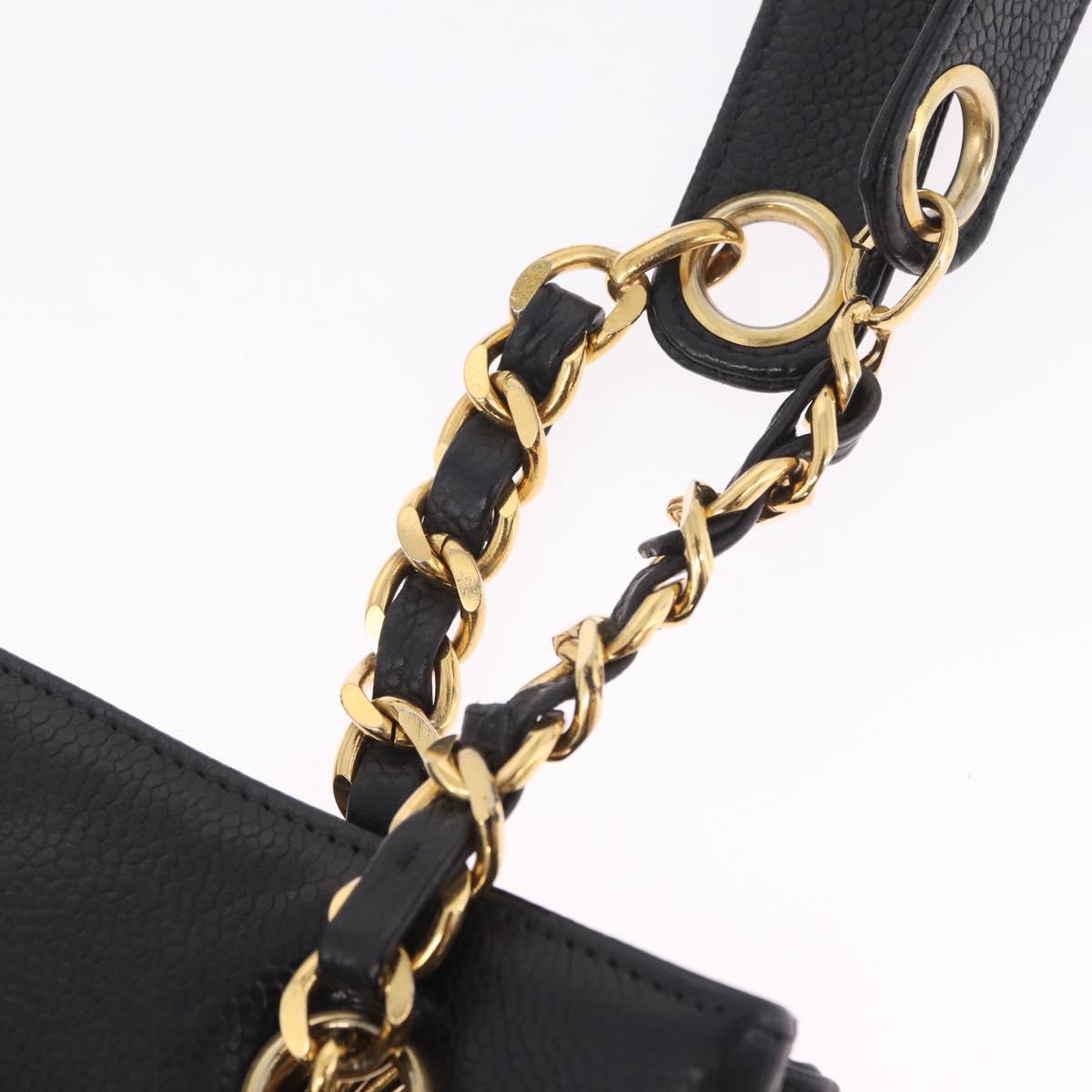 CHANEL Chain Shoulder Tote Bag Caviar Skin Black Gold CC Auth 210150V