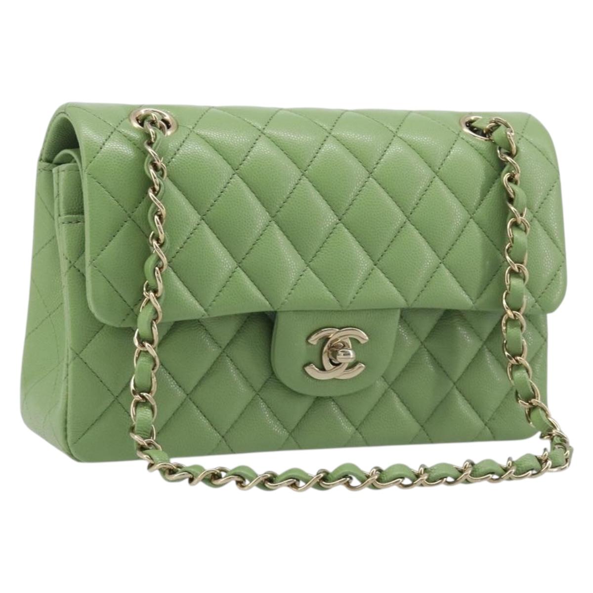 CHANEL Matelasse23 Chain Shoulder Bag Caviar Skin Green Gold CC Auth 210152SM