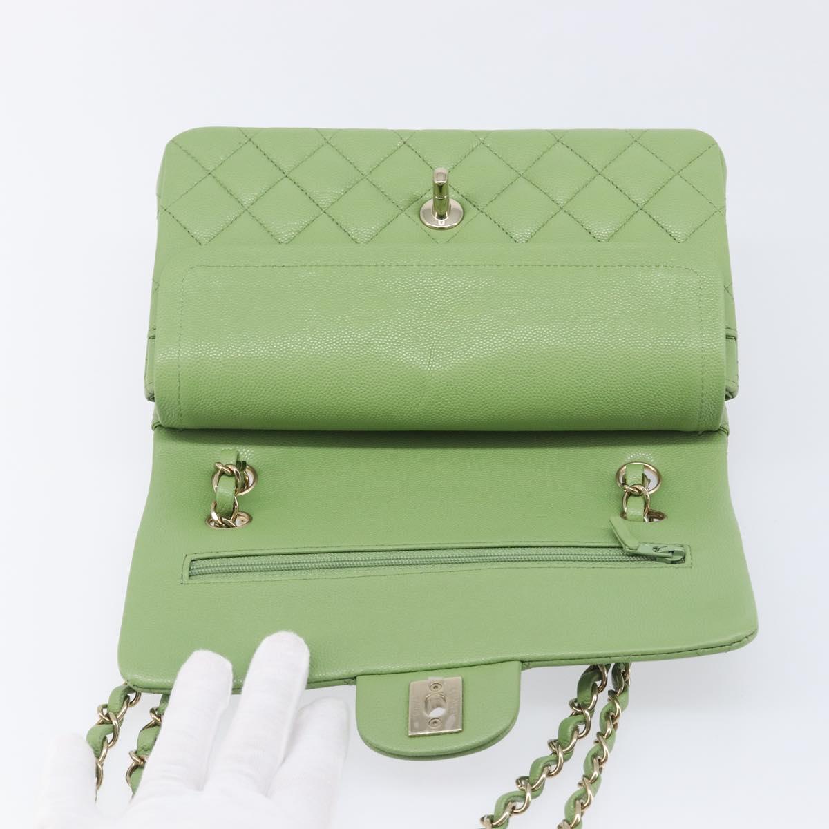 CHANEL Matelasse23 Chain Shoulder Bag Caviar Skin Green Gold CC Auth 210152SM