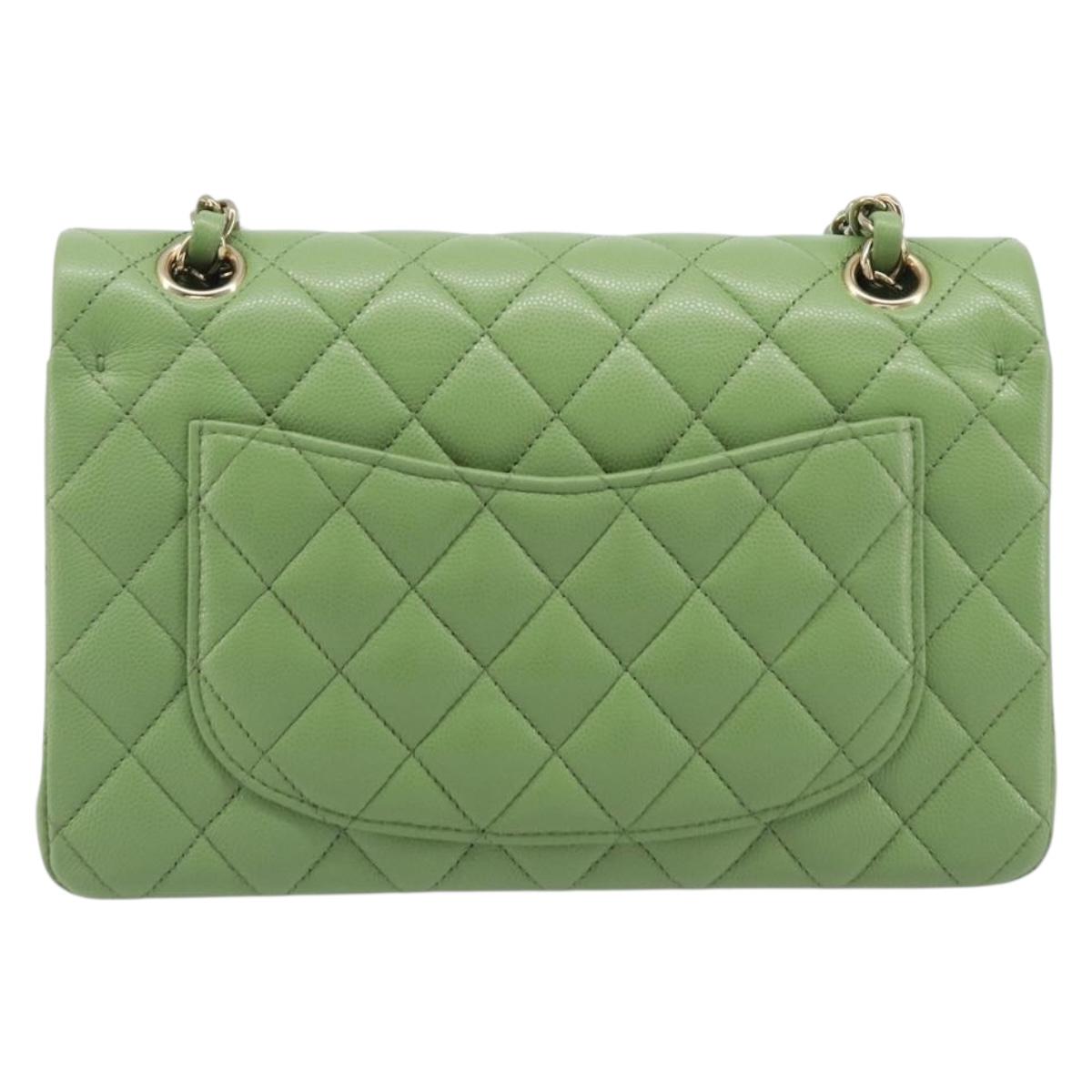 CHANEL Matelasse23 Chain Shoulder Bag Caviar Skin Green Gold CC Auth 210152SM