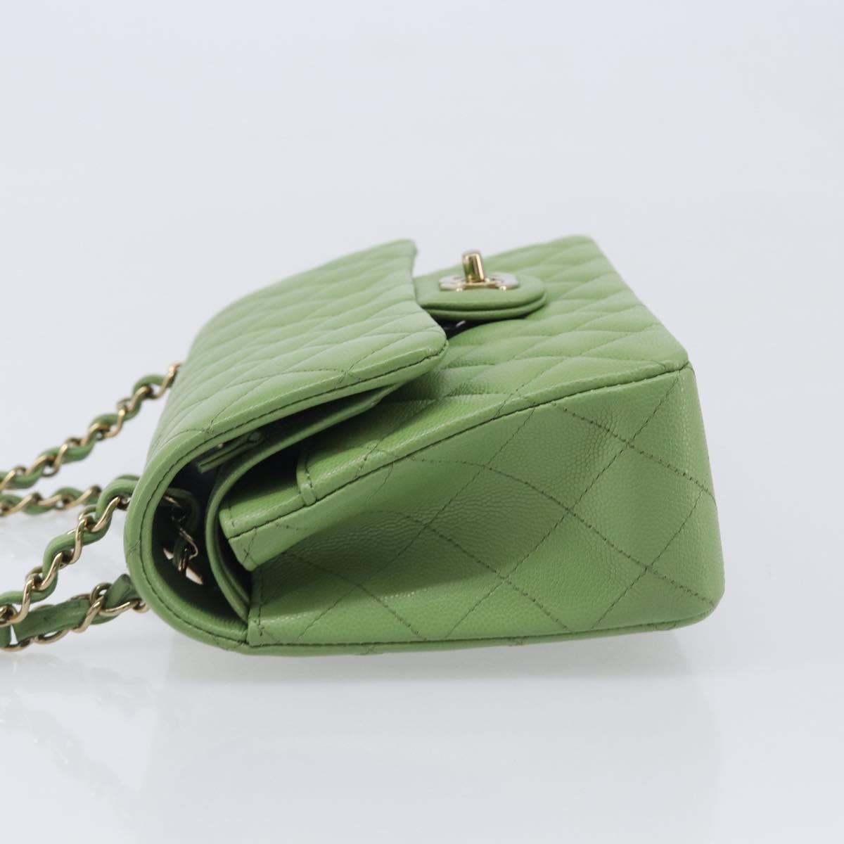 CHANEL Matelasse23 Chain Shoulder Bag Caviar Skin Green Gold CC Auth 210152SM