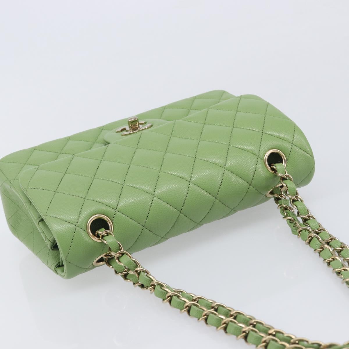 CHANEL Matelasse23 Chain Shoulder Bag Caviar Skin Green Gold CC Auth 210152SM
