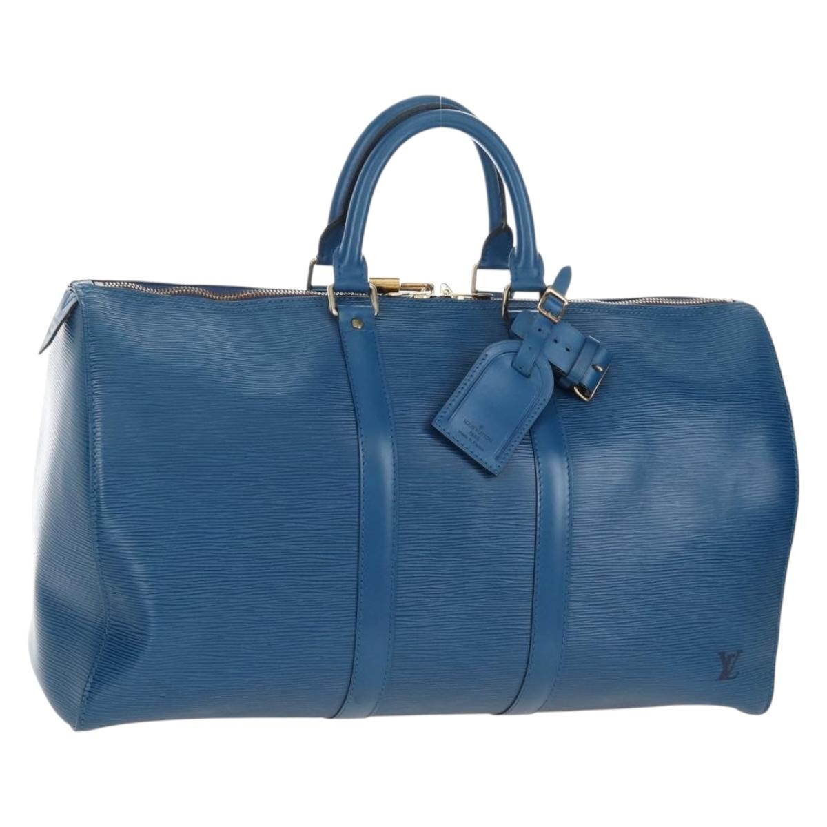 LOUIS VUITTON Epi Keepall 45 Boston Bag Blue M42975 LV Auth 210154V