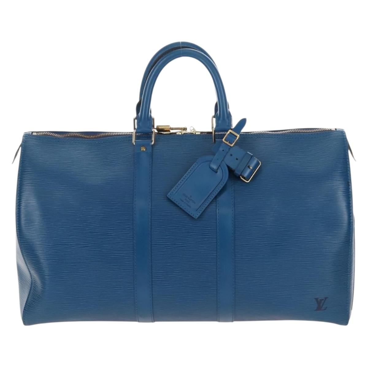 LOUIS VUITTON Epi Keepall 45 Boston Bag Blue M42975 LV Auth 210154V