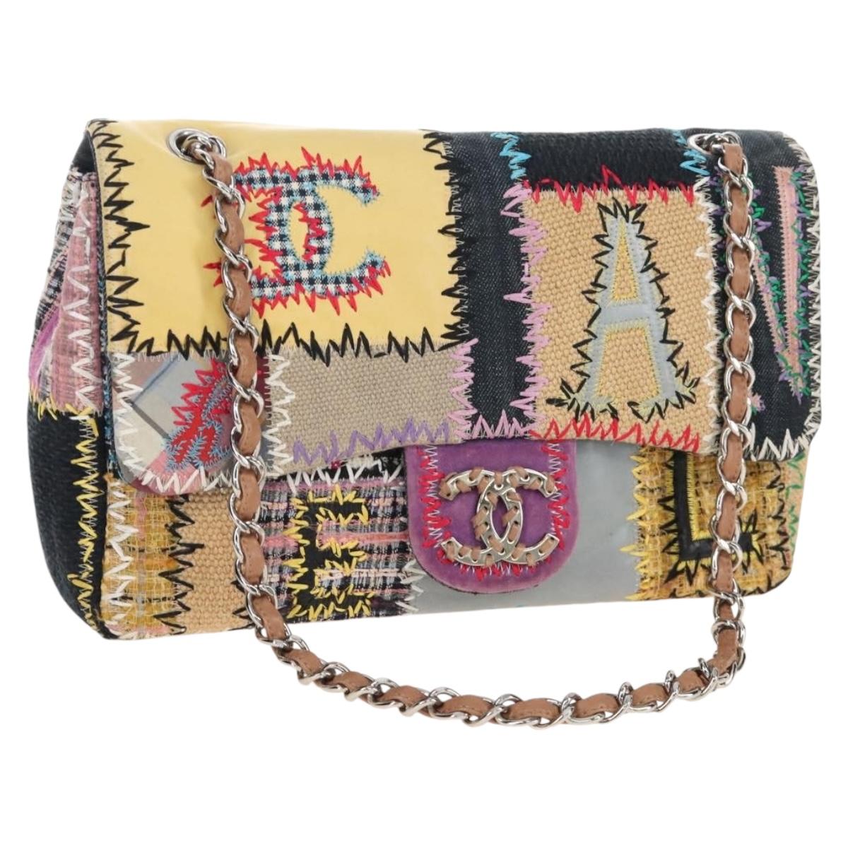CHANEL Chain Big Matelasse30 Bag Tweed Multicolor Silver CC Auth 210159SM