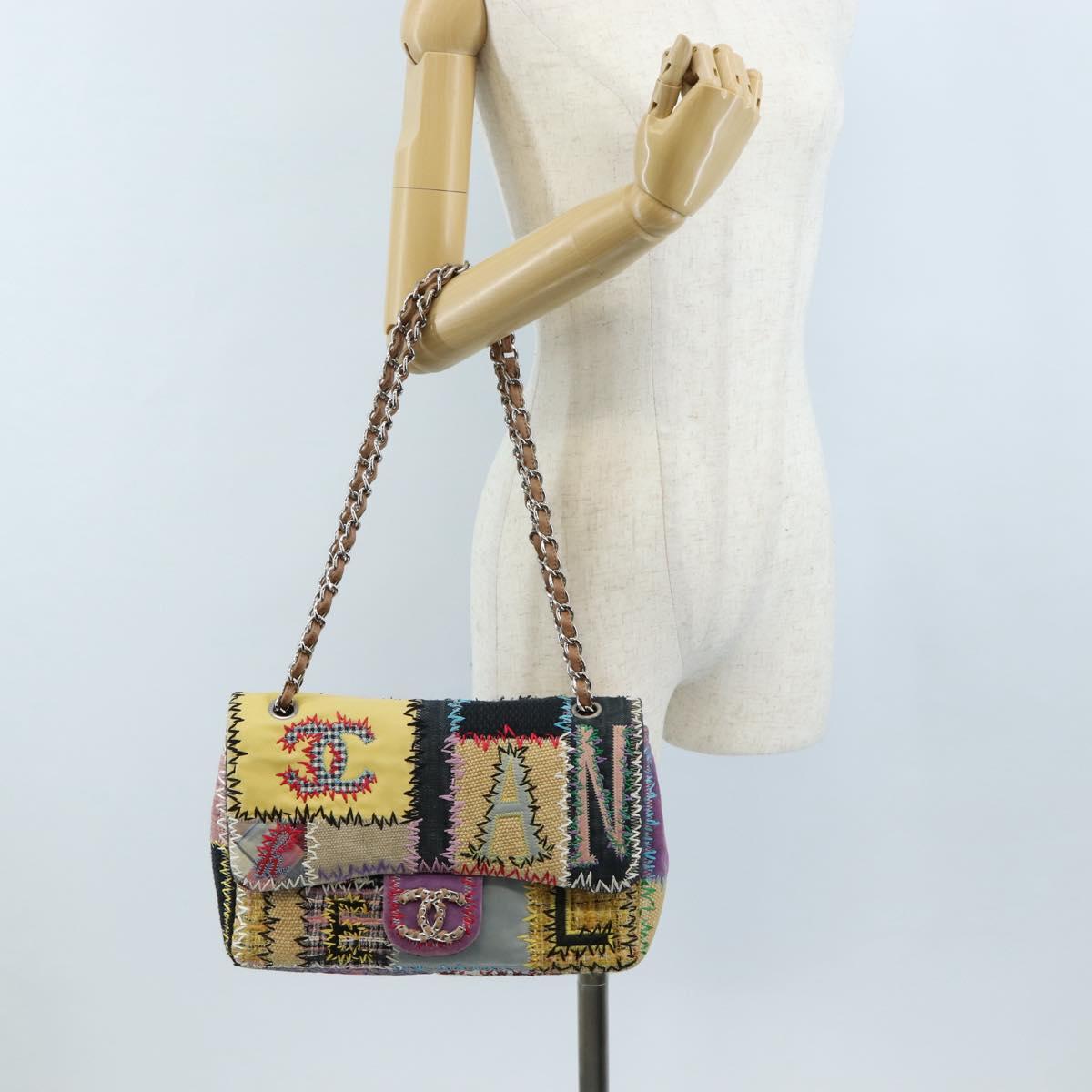 CHANEL Chain Big Matelasse30 Bag Tweed Multicolor Silver CC Auth 210159SM