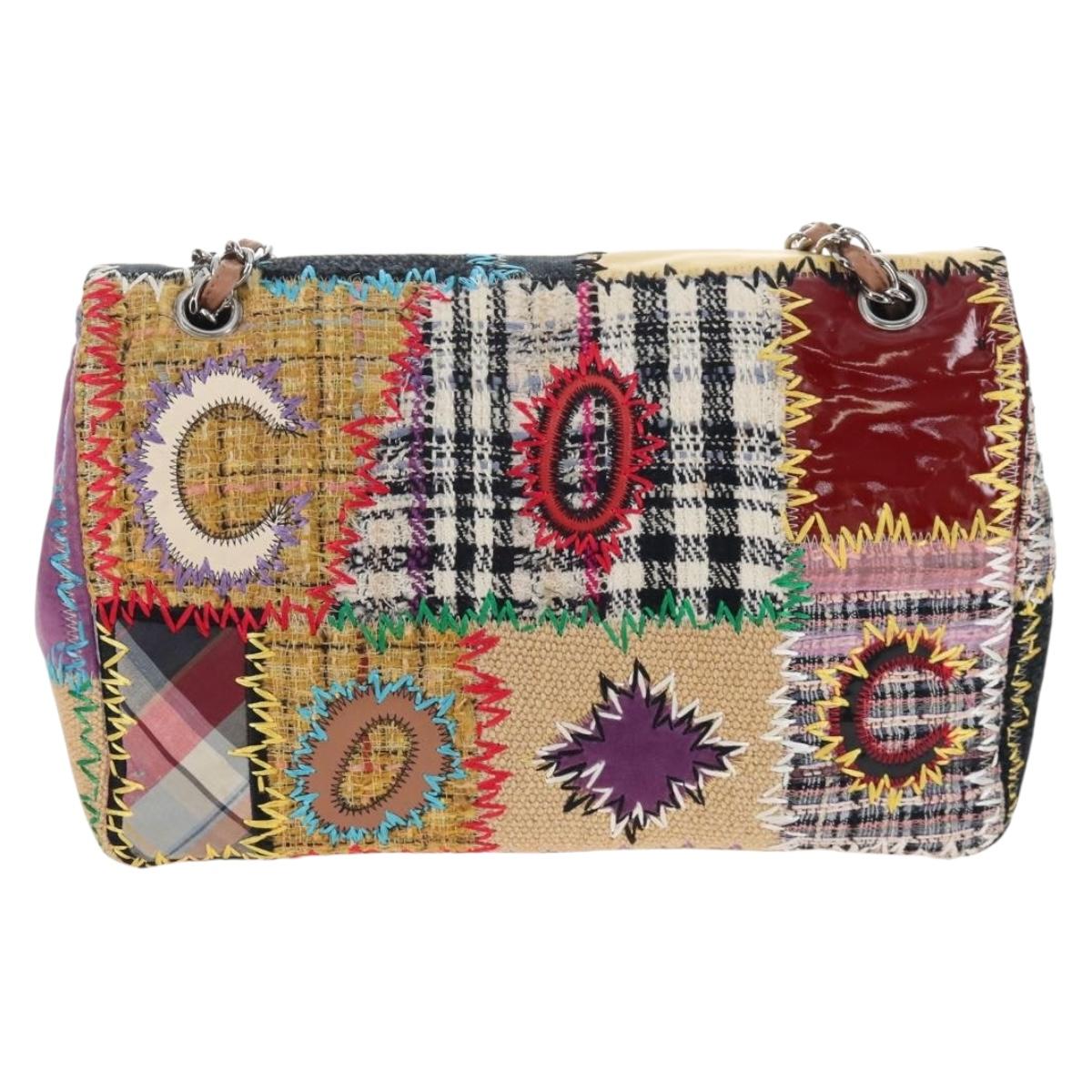 CHANEL Chain Big Matelasse30 Bag Tweed Multicolor Silver CC Auth 210159SM
