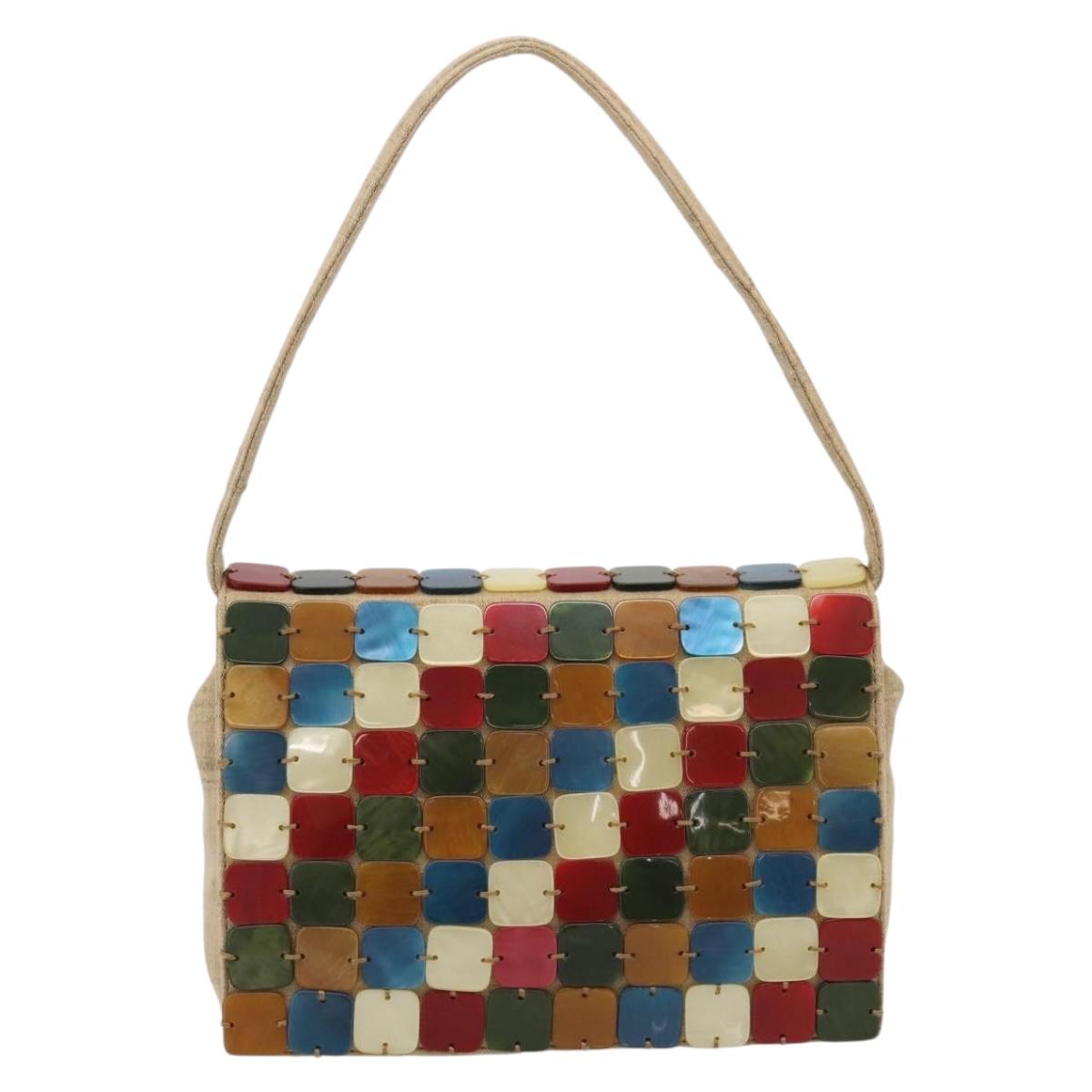 Bottega Veneta Hand Bag Canvas Beige Silver Auth 210160V