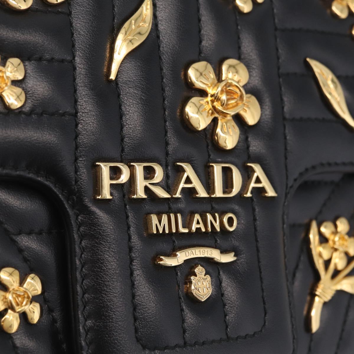 PRADA Chain Shoulder Bag Leather Black Gold Auth 210161SM