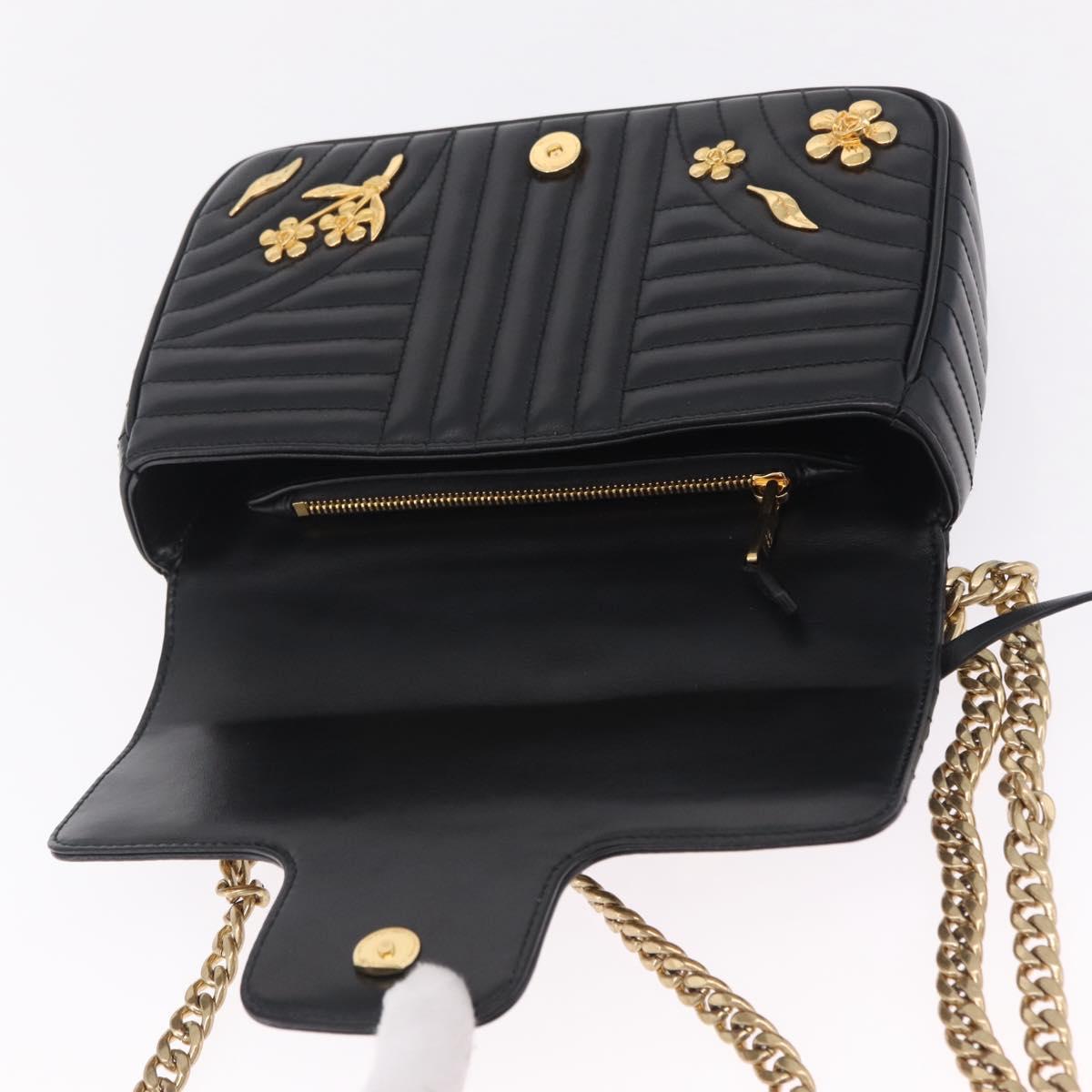 PRADA Chain Shoulder Bag Leather Black Gold Auth 210161SM