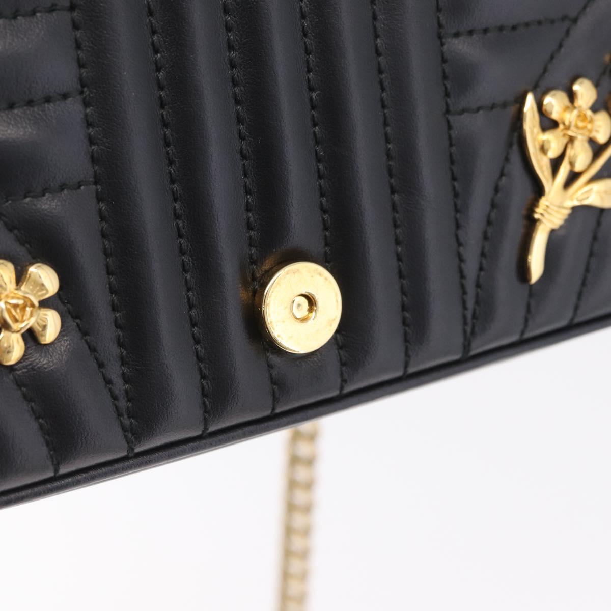 PRADA Chain Shoulder Bag Leather Black Gold Auth 210161SM