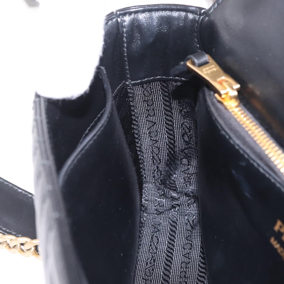 PRADA Chain Shoulder Bag Leather Black Gold Auth 210161SM