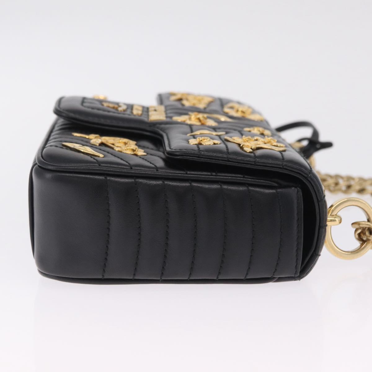PRADA Chain Shoulder Bag Leather Black Gold Auth 210161SM