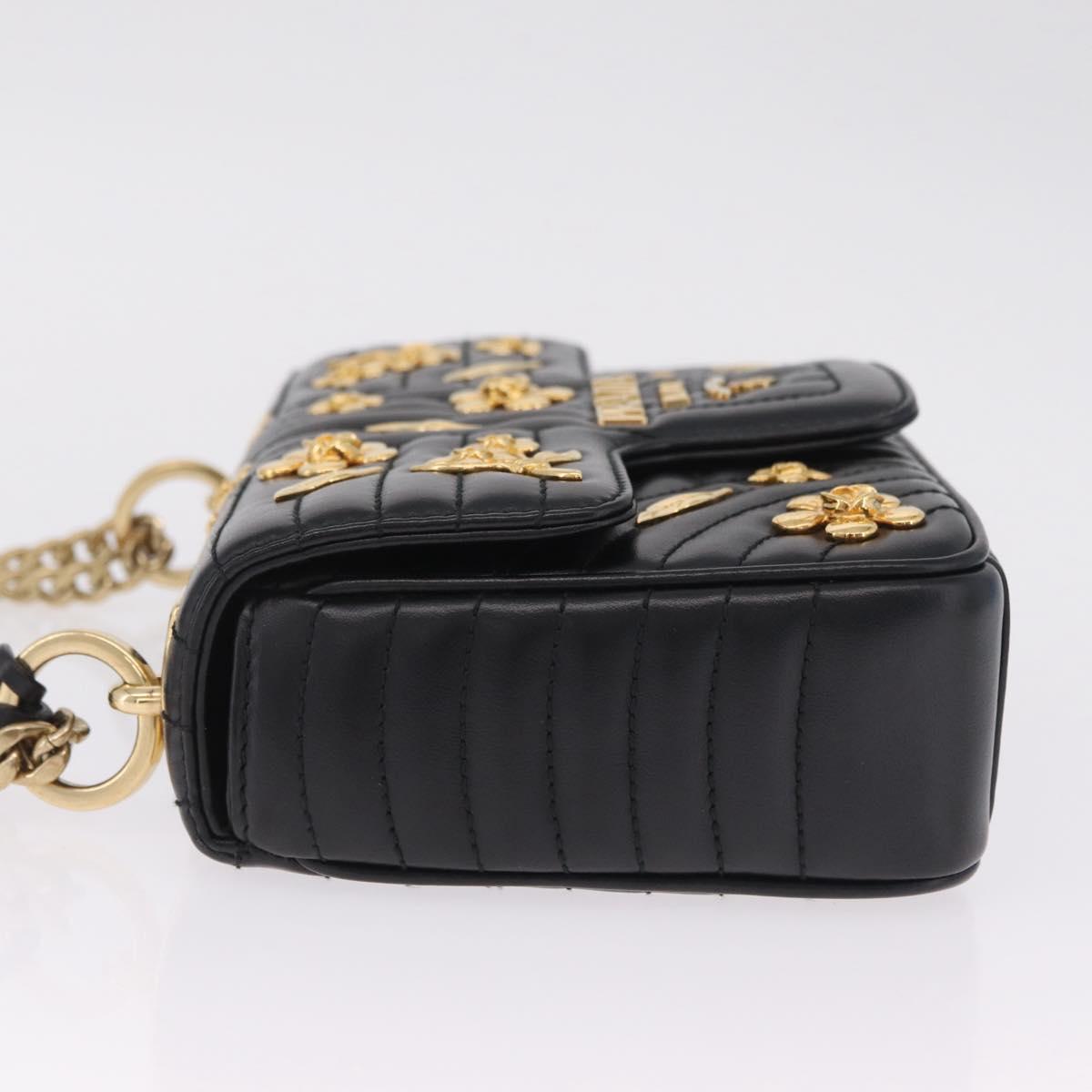 PRADA Chain Shoulder Bag Leather Black Gold Auth 210161SM