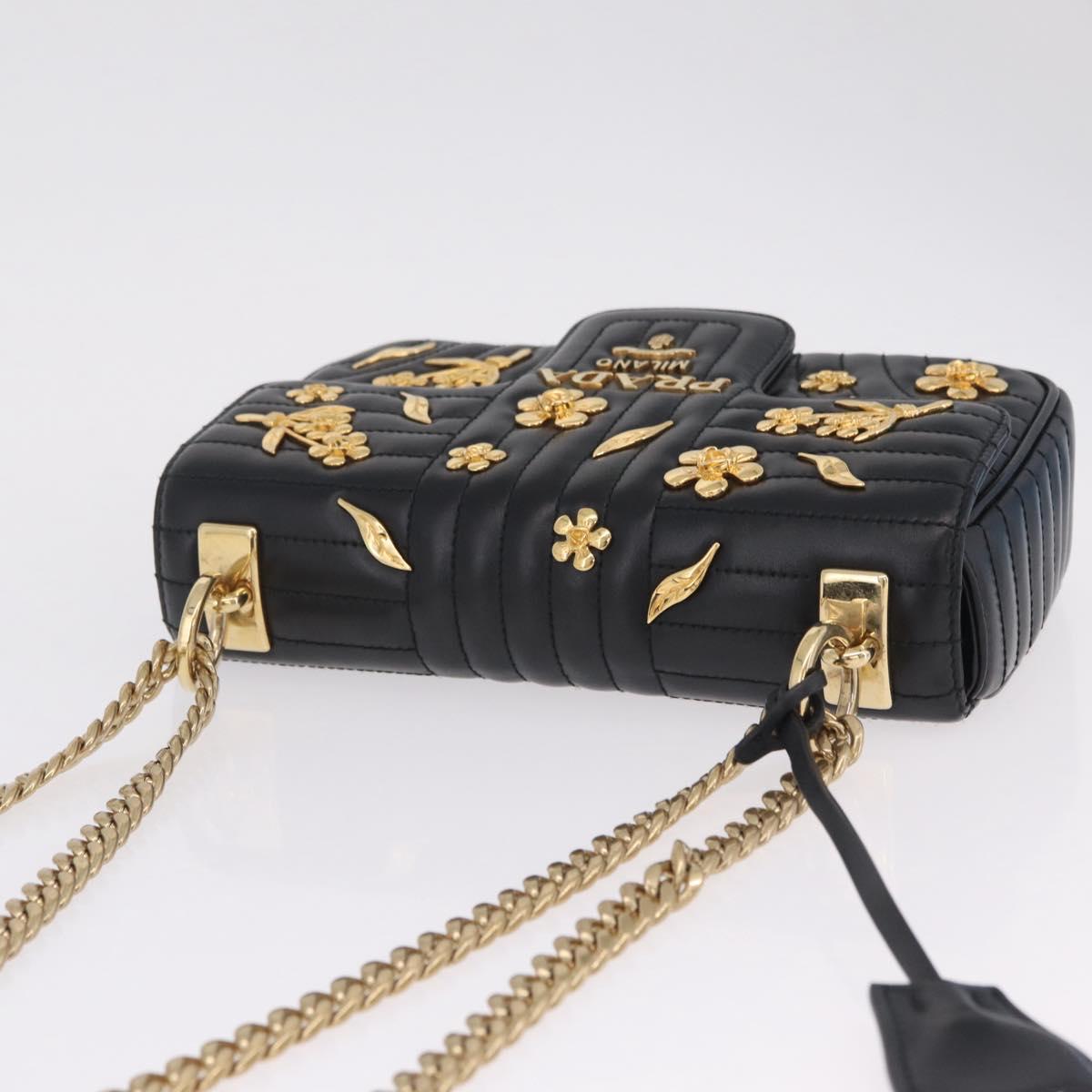 PRADA Chain Shoulder Bag Leather Black Gold Auth 210161SM