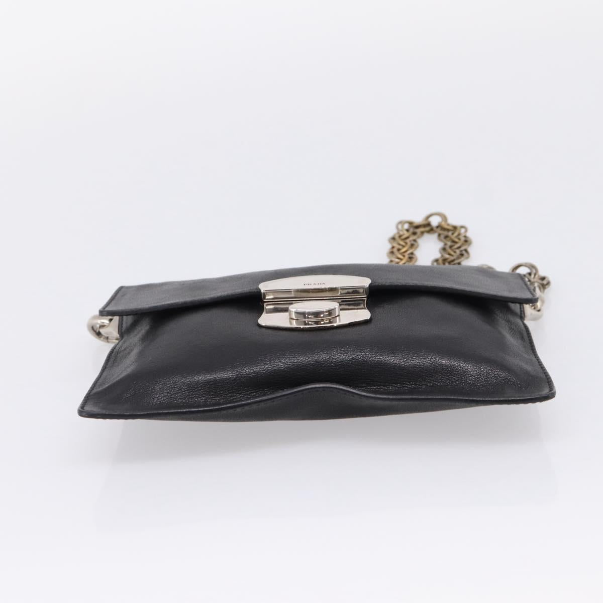 PRADA Chain Shoulder Bag Leather Black Silver Auth 210166A