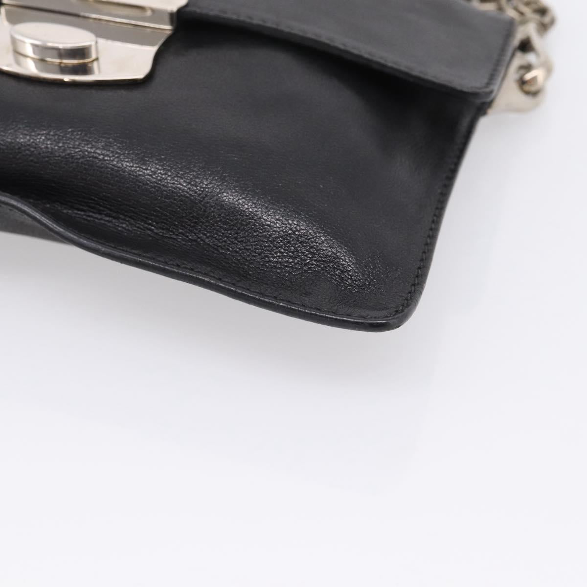 PRADA Chain Shoulder Bag Leather Black Silver Auth 210166A