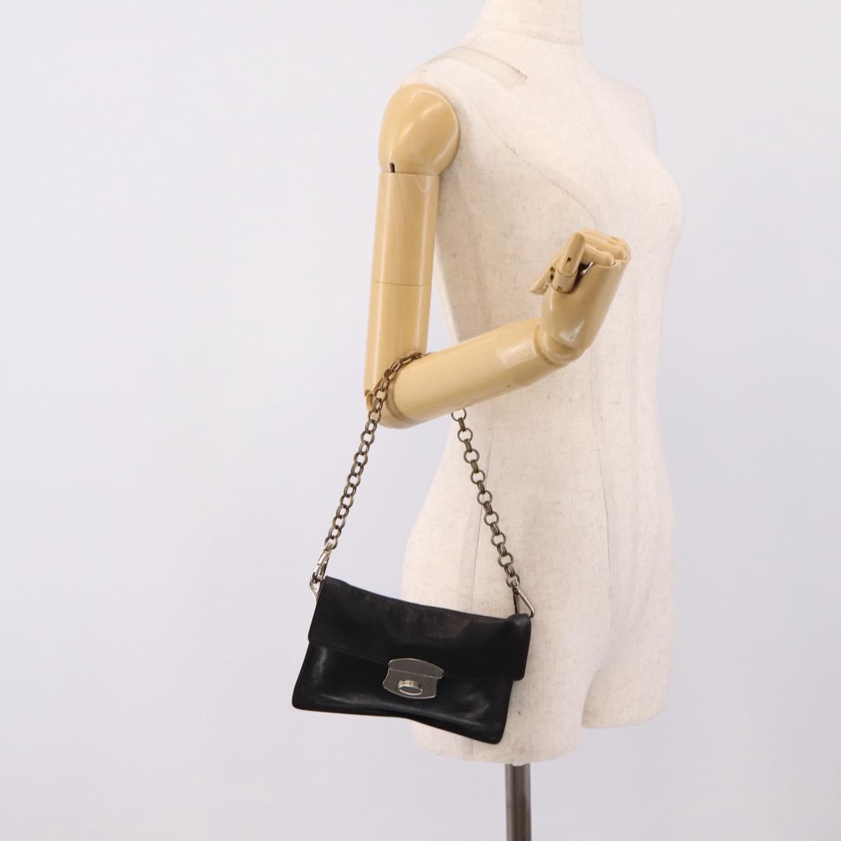 PRADA Chain Shoulder Bag Leather Black Silver Auth 210166A