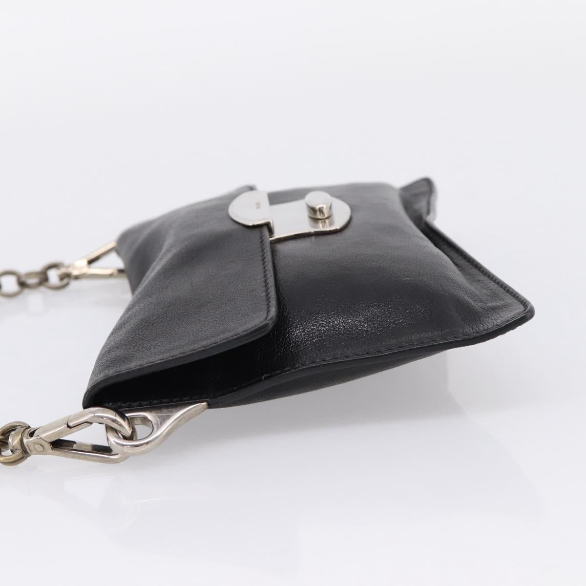 PRADA Chain Shoulder Bag Leather Black Silver Auth 210166A