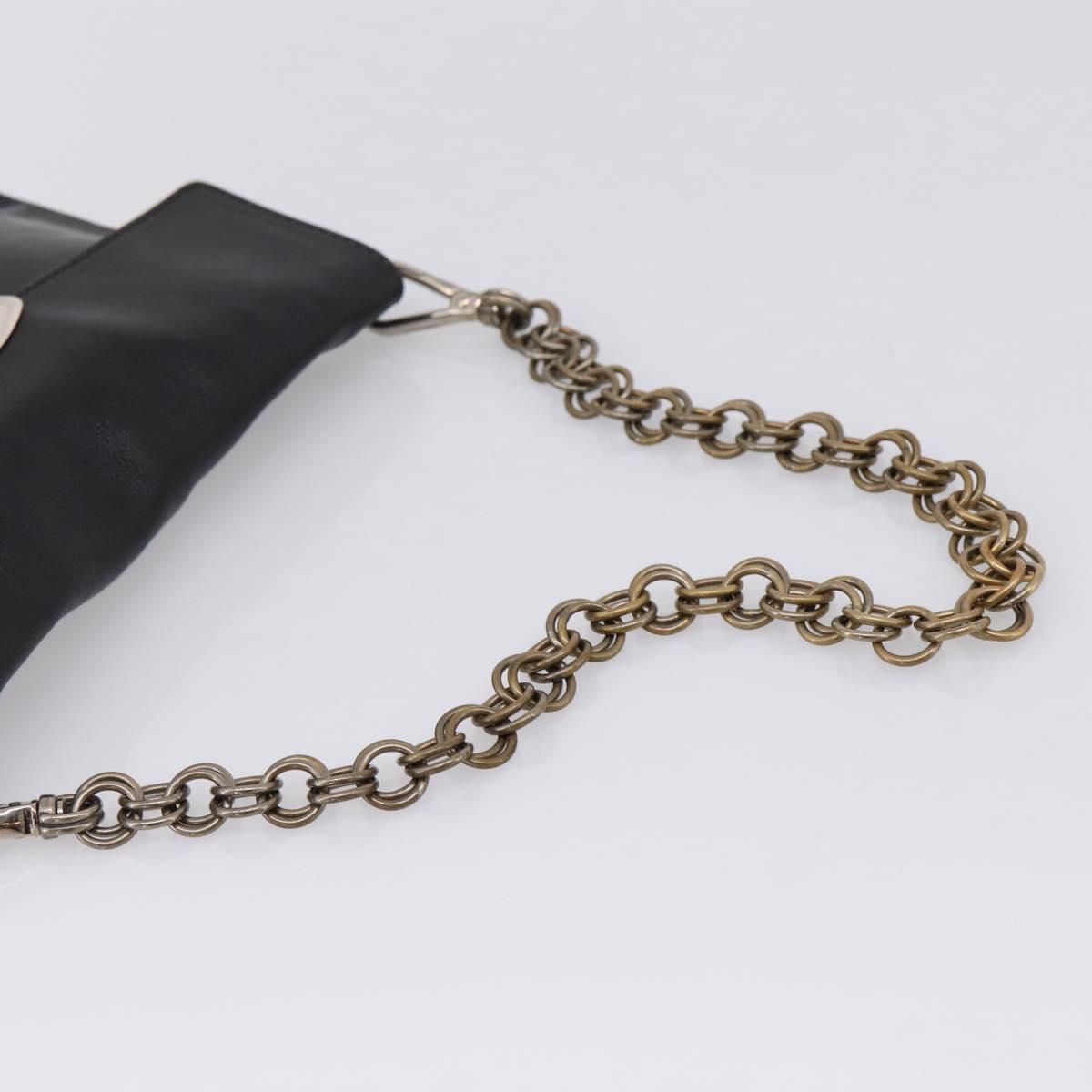 PRADA Chain Shoulder Bag Leather Black Silver Auth 210166A