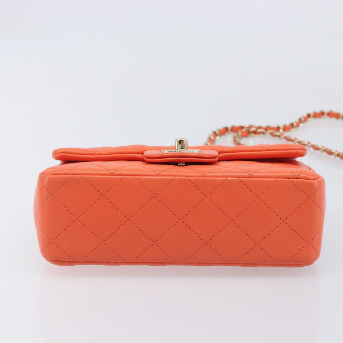 CHANEL Mini Matelasse 20 Chain Bag Lamb Skin Orange Gold CC Auth 210167SAM