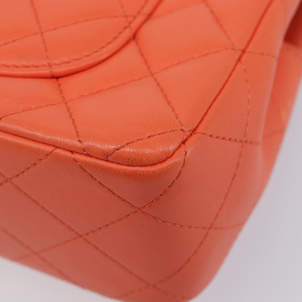 CHANEL Mini Matelasse 20 Chain Bag Lamb Skin Orange Gold CC Auth 210167SAM