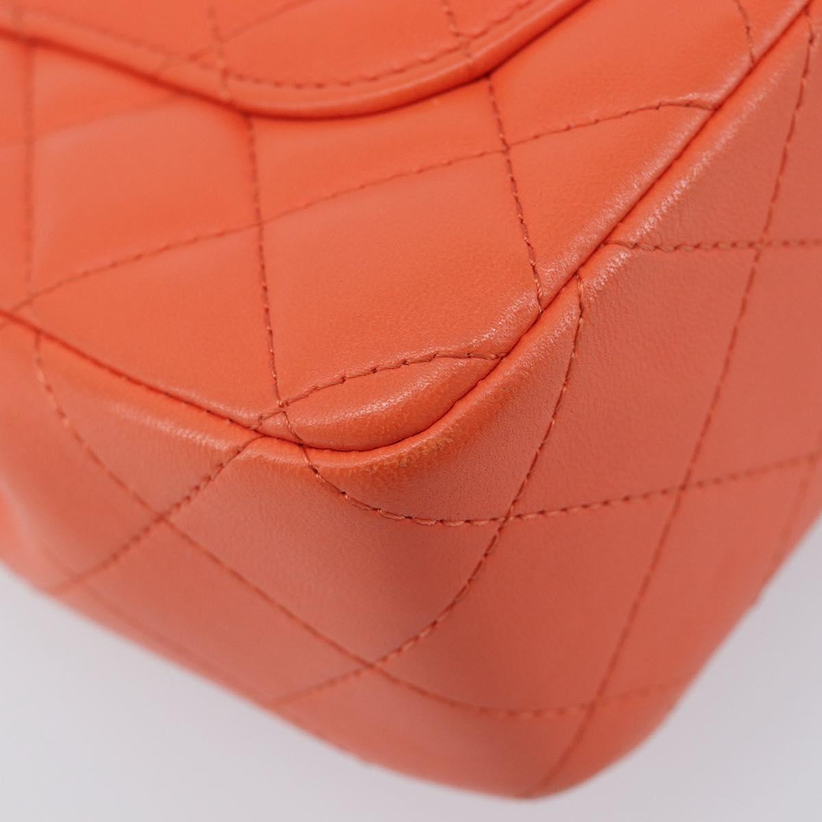 CHANEL Mini Matelasse 20 Chain Bag Lamb Skin Orange Gold CC Auth 210167SAM