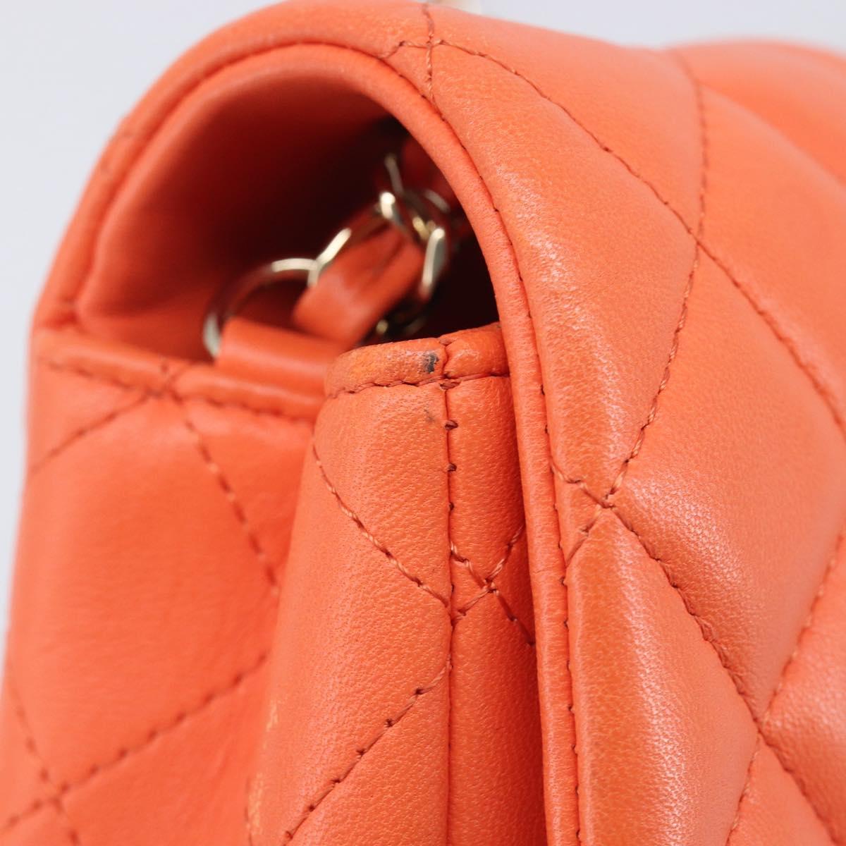 CHANEL Mini Matelasse 20 Chain Bag Lamb Skin Orange Gold CC Auth 210167SAM