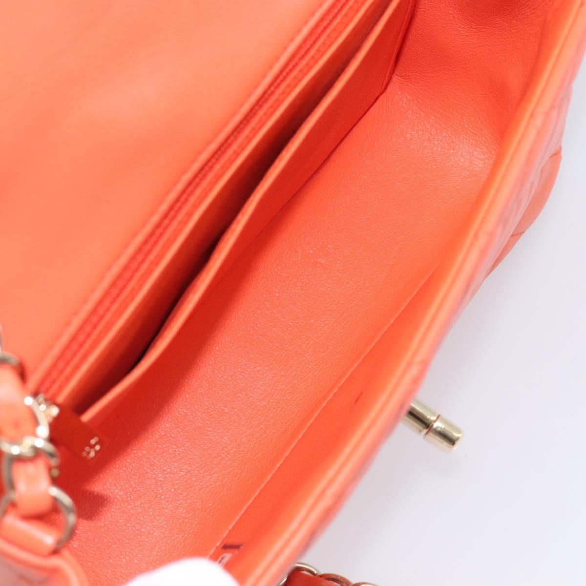 CHANEL Mini Matelasse 20 Chain Bag Lamb Skin Orange Gold CC Auth 210167SAM