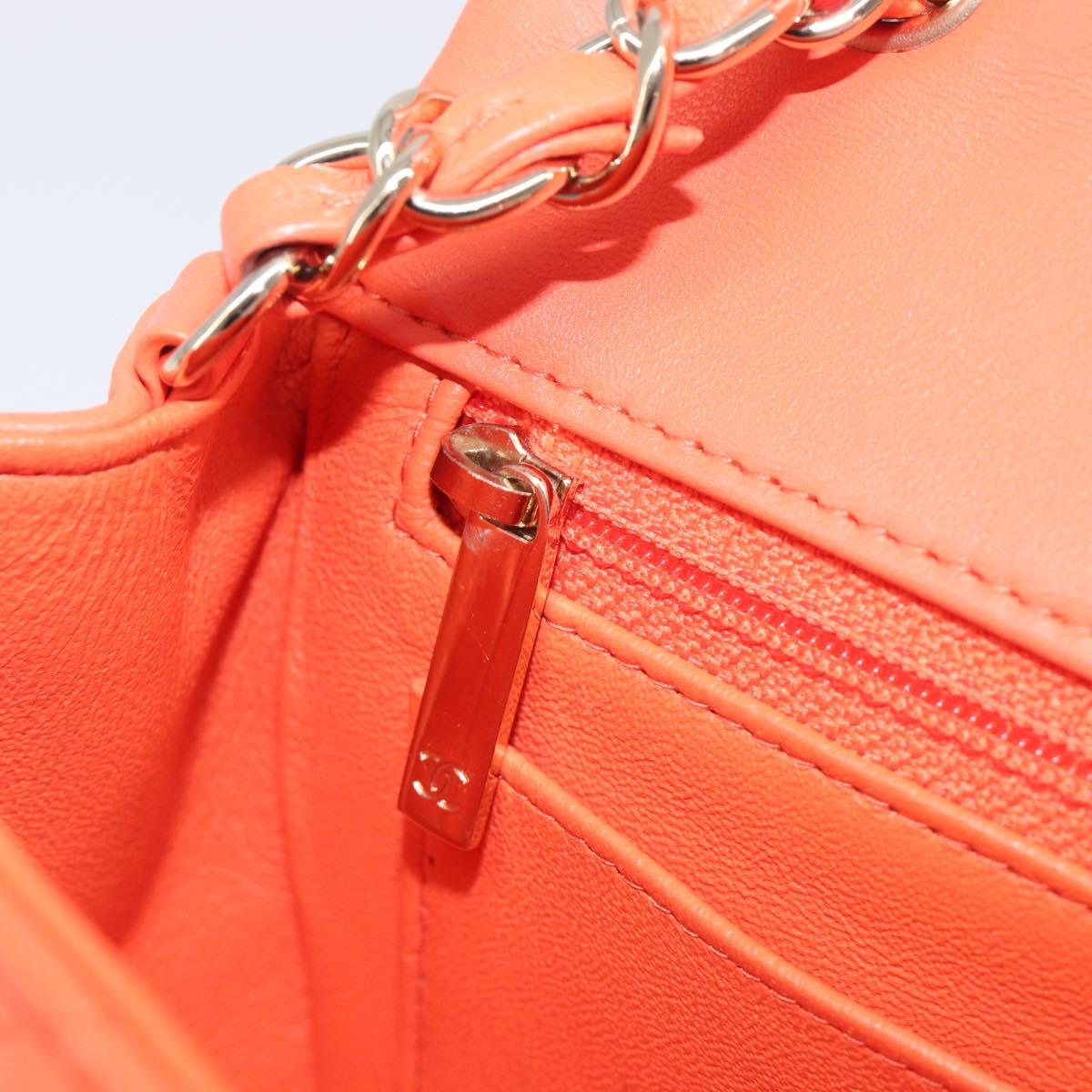 CHANEL Mini Matelasse 20 Chain Bag Lamb Skin Orange Gold CC Auth 210167SAM