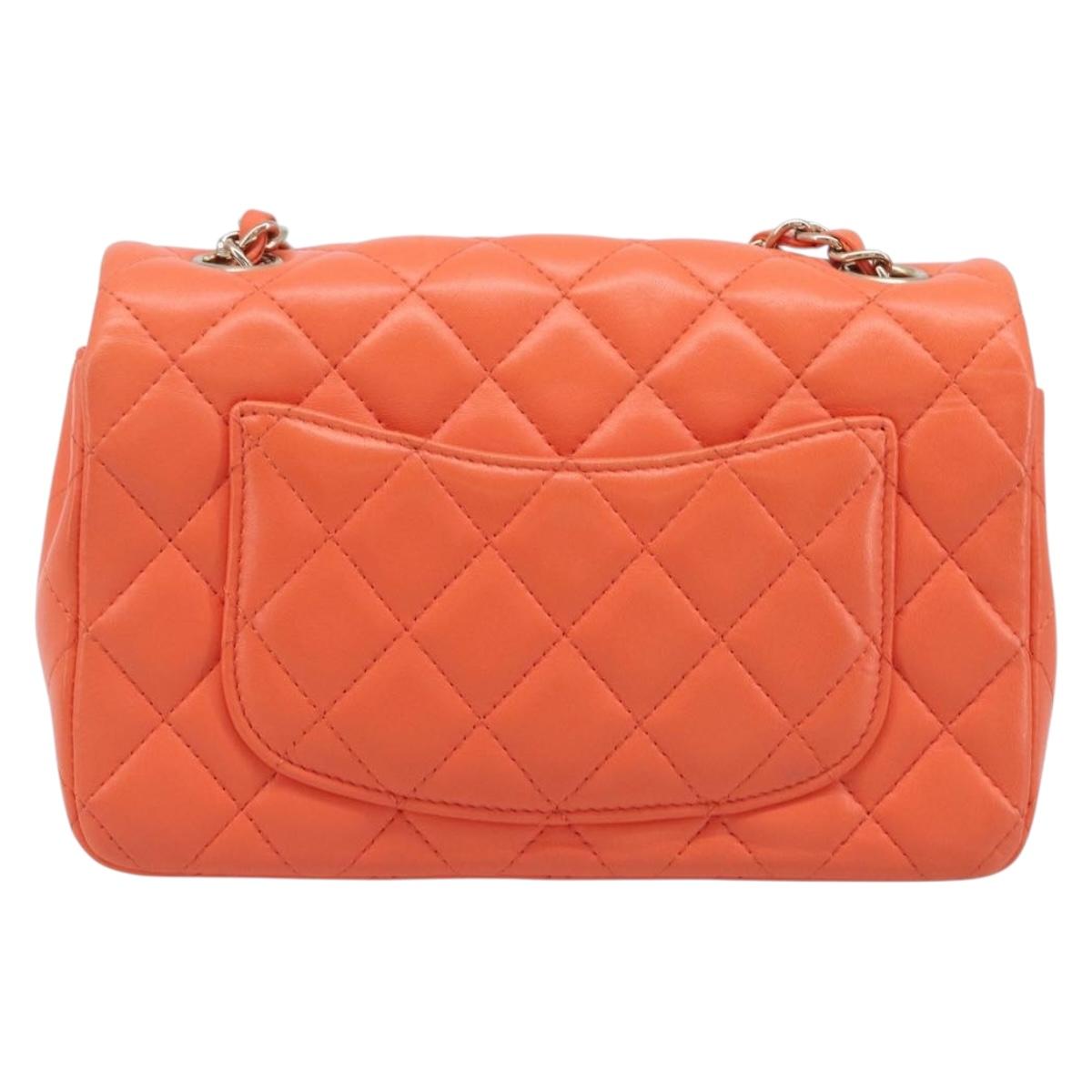 CHANEL Mini Matelasse 20 Chain Bag Lamb Skin Orange Gold CC Auth 210167SAM